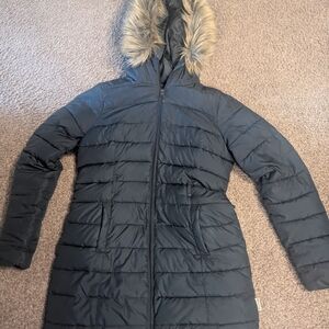 Hollister Black Puffer Coat with Faux Fur Hood